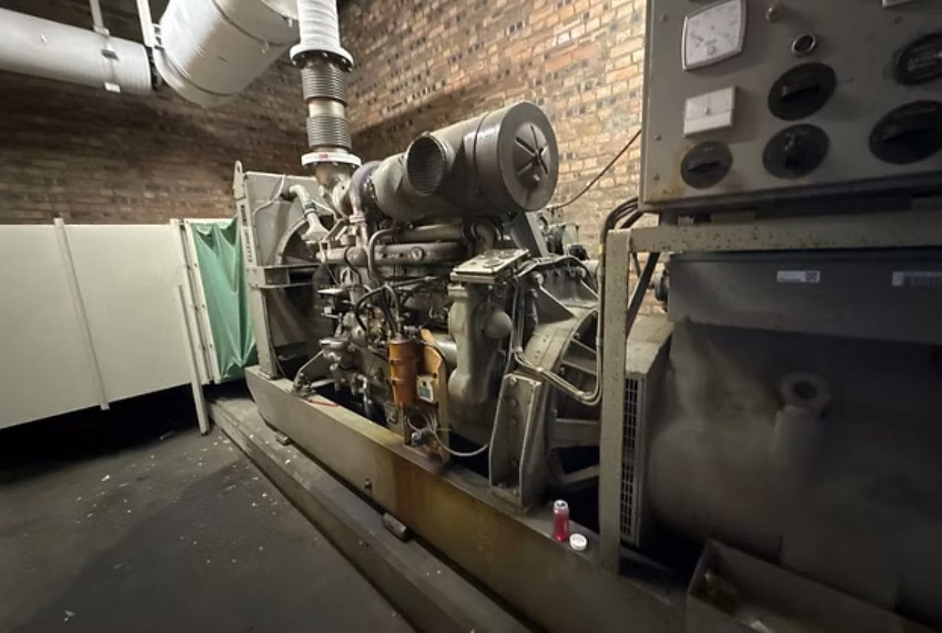 Old industrial engine in brick room